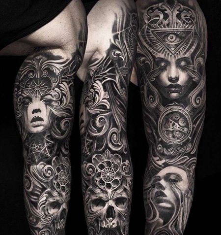 写实腿女人骷髅纹身图案