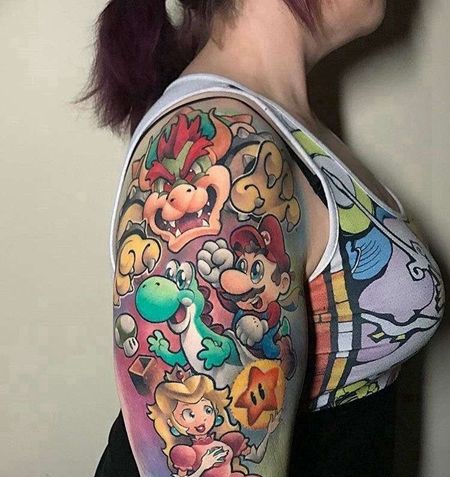 卡通大臂超级玛丽纹身图案