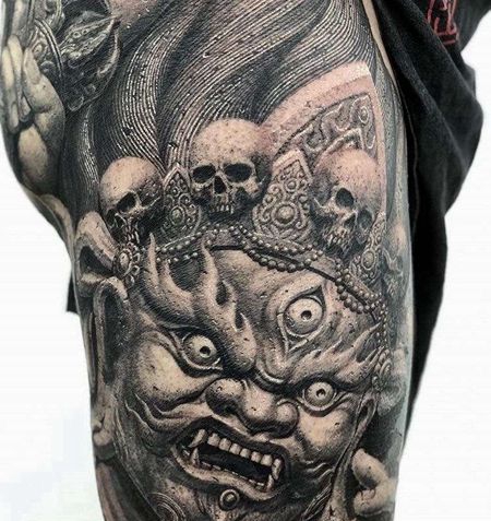 写实大腿不动明王纹身图案