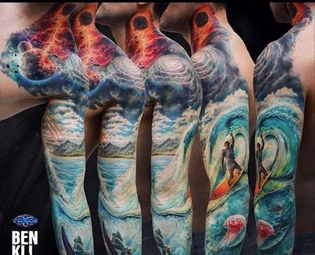 写实胳膊大海宇宙纹身图案