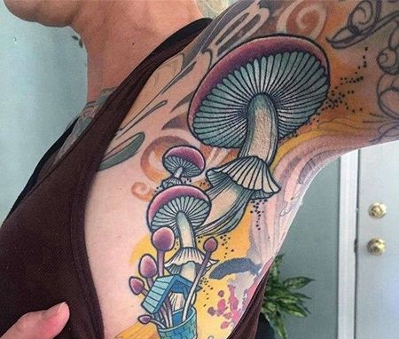New School腋下蘑菇纹身图案
