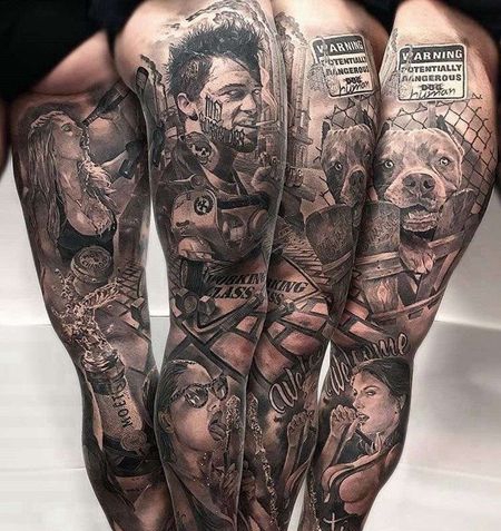 写实腿女人狗纹身图案