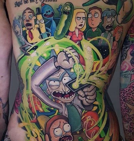 卡通后背瑞克和莫蒂纹身图案