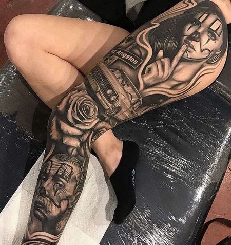 写实腿女人车纹身图案