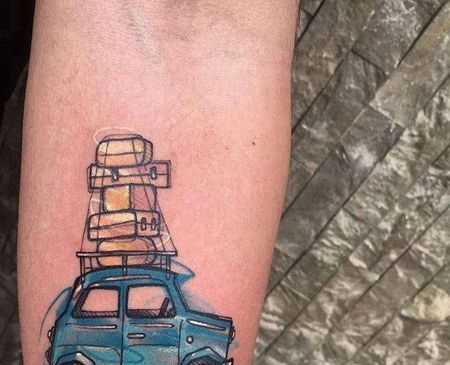 水彩小臂汽车纹身图案