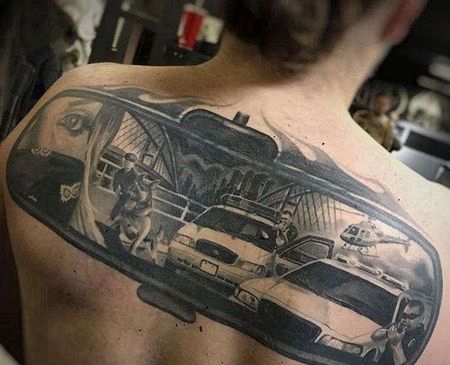 写实后背女人汽车纹身图案