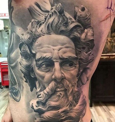 写实侧腰西方雕像纹身图案