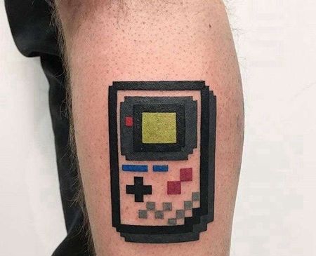 小腿像素游戏机纹身图案