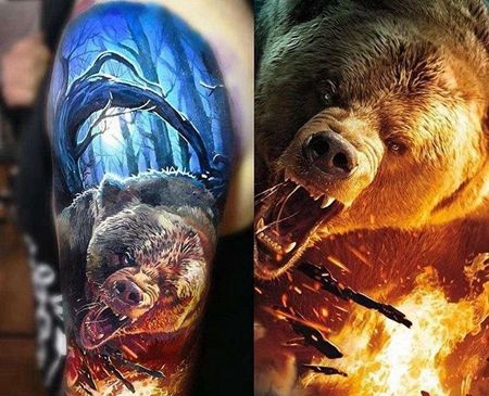 写实小腿熊纹身图案