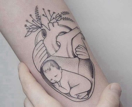 点刺小臂心脏纹身图案