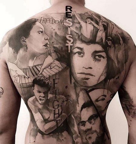 泼墨后背人像纹身图案