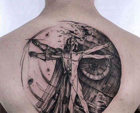 点线后背人像纹身图案