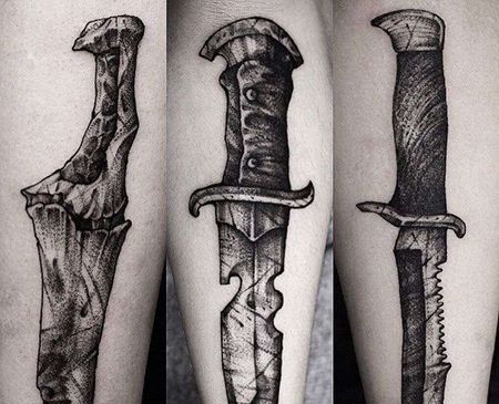 点线小腿匕首纹身图案