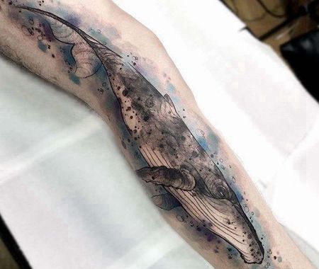 点线水彩腿鲸鱼纹身图案