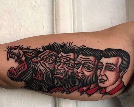 Old School大臂狼人纹身图案