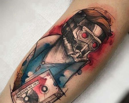 线条水彩大臂蚁人纹身图案