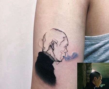 线条大臂写意人像纹身图案