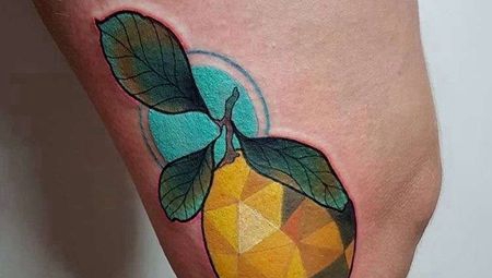 水彩大腿柠檬纹身图案