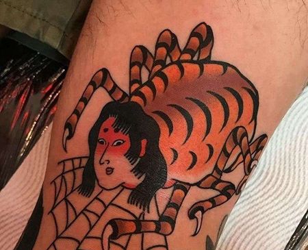 日式胳膊蜘蛛纹身图案