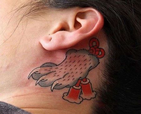 日式耳后猫爪纹身图案