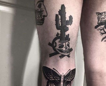 Old School膝盖蝴蝶纹身图案