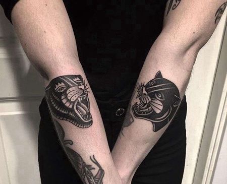 Old School小臂老虎豹子纹身图案