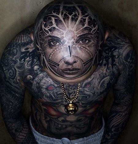 写实头顶女人纹身图案