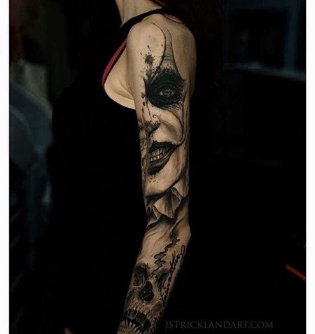 写实胳膊小丑骷髅纹身图案