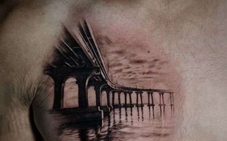 写实前胸大桥纹身图案