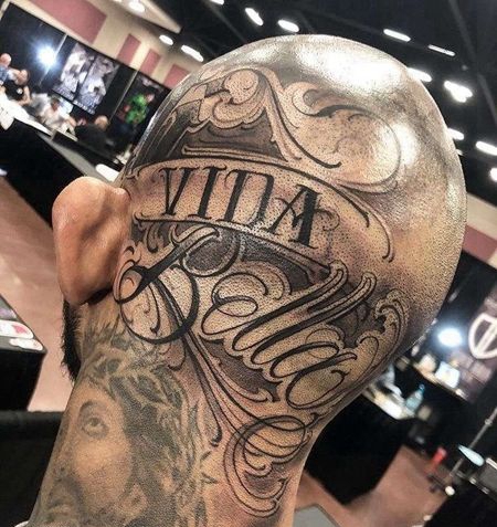 花体字后脑勺纹身图案