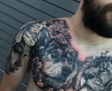 写实前胸狼纹身图案