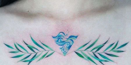 小清新前胸叶子纹身图案