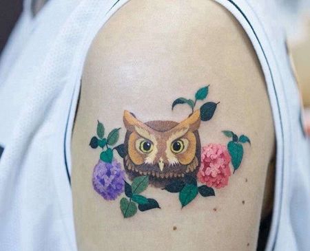 小清新大臂猫头鹰纹身图案