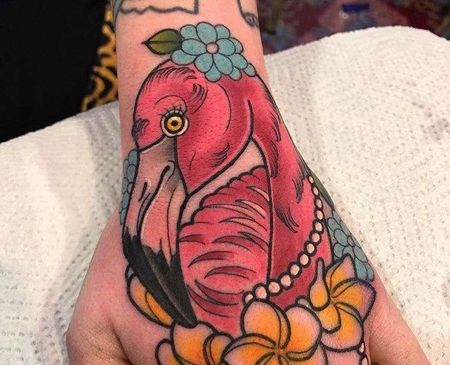 New School手背火烈鸟纹身图案