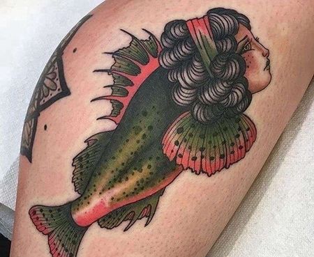 New School大腿女人鱼纹身图案