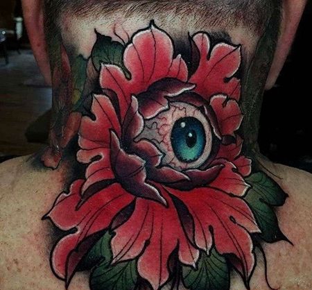 New School后颈牡丹纹身图案