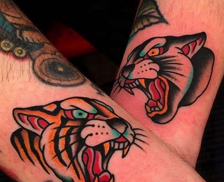 Old School小臂老虎黑豹纹身图案