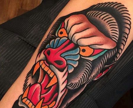 Old School大腿狒狒纹身图案