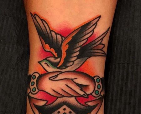 Old School小臂船锚燕子手纹身图案