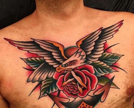 Old School前胸老鹰船锚纹身图案