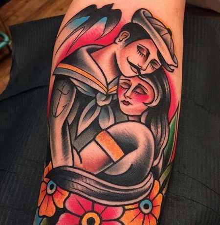 Old School小臂女人水手纹身图案