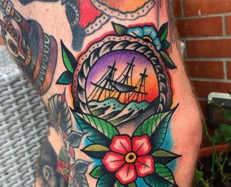 Old School胳膊帆船纹身图案