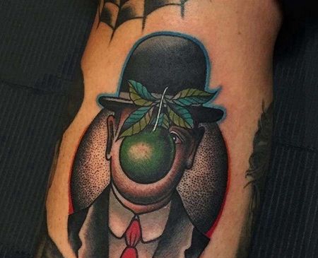 Old School小腿人像苹果纹身图案