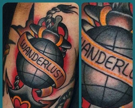 Old School地球船锚纹身图案