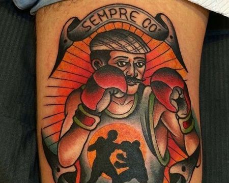 Old School大腿拳击手纹身图案