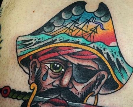 Old School大腿船长纹身图案