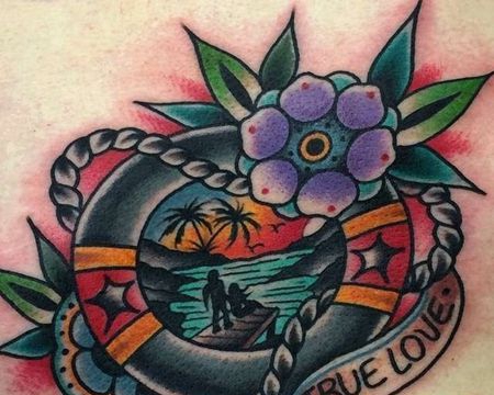 Old School救生圈纹身图案