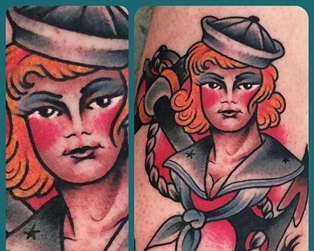 Old School小腿女水手纹身图案