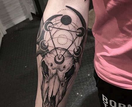几何小臂羊星球骷髅纹身图案