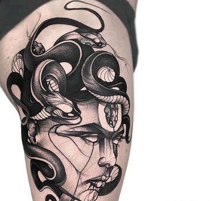 Old School大腿美杜莎纹身图案